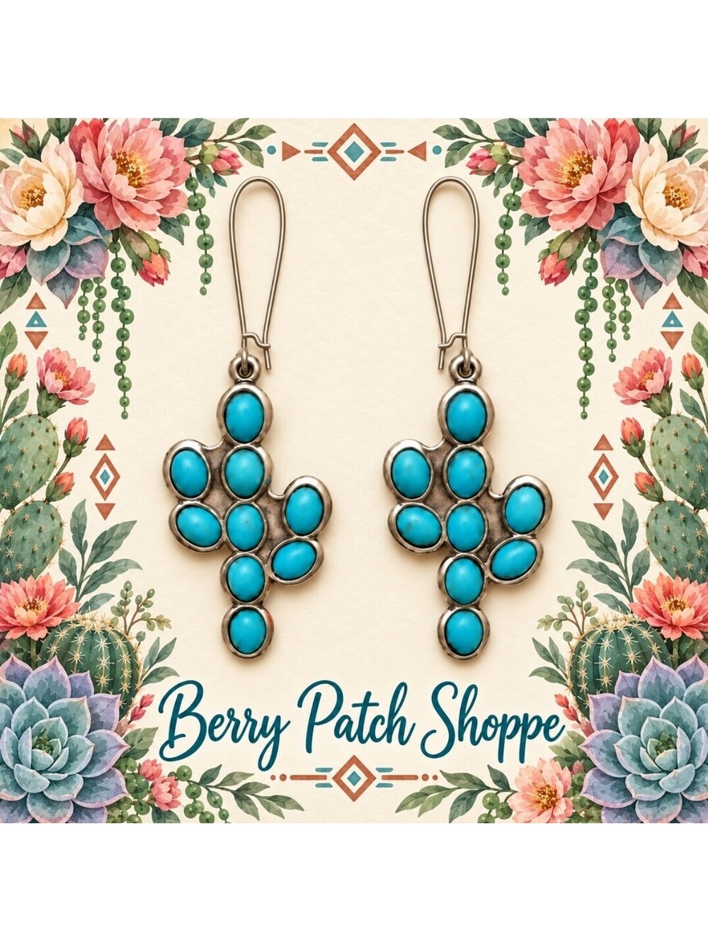 Desert Bloom Arizona Cactus Rose Succulent Boho Earrings